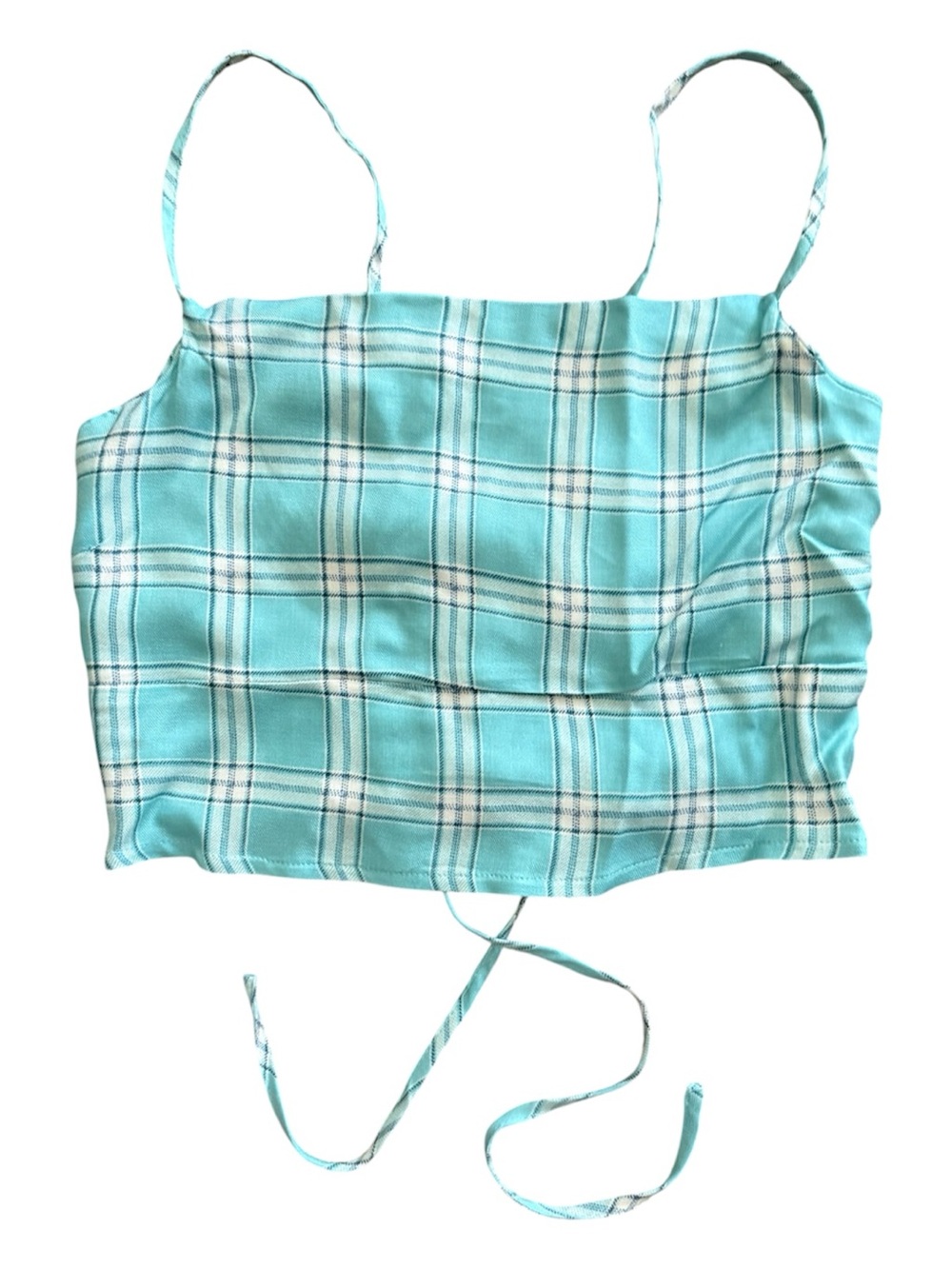NWT Rue21 Teal Blue Plaid Lace Up Corset Crop Top Medium Camisole